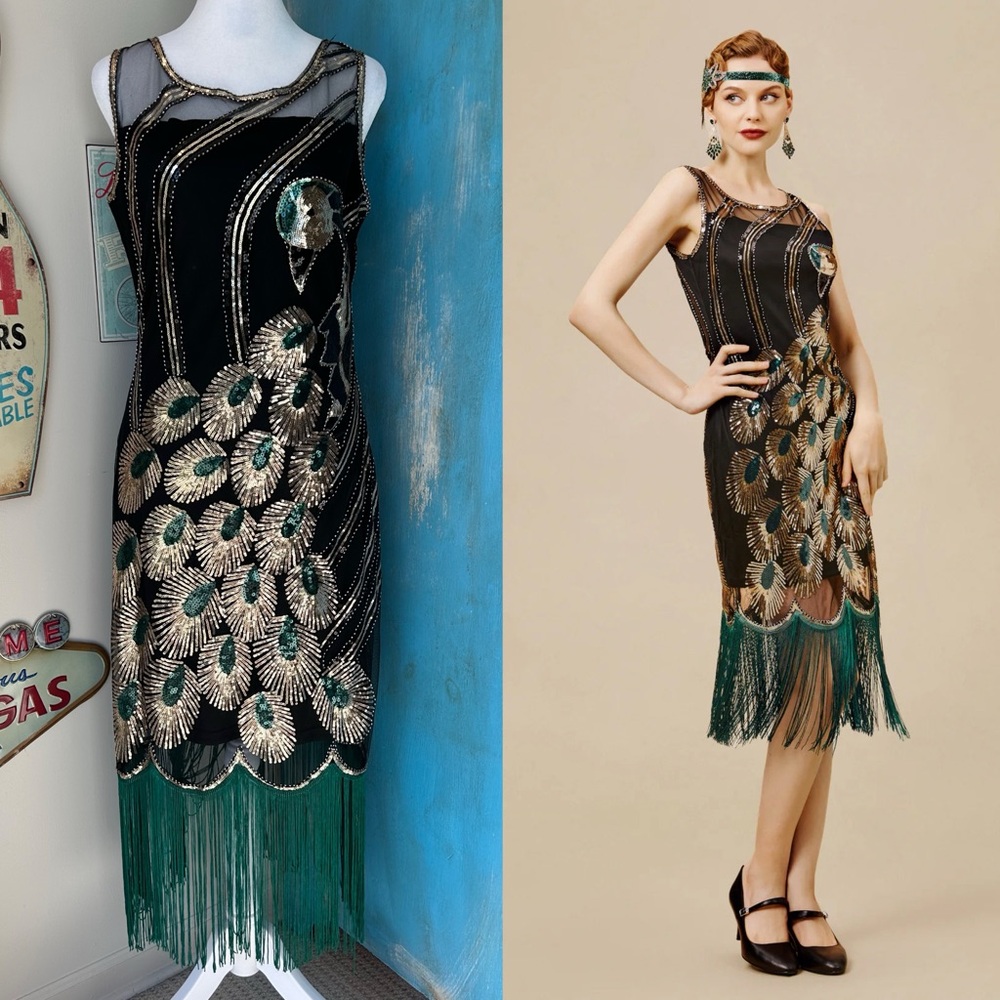 Elegant Black and Green Midi Dress